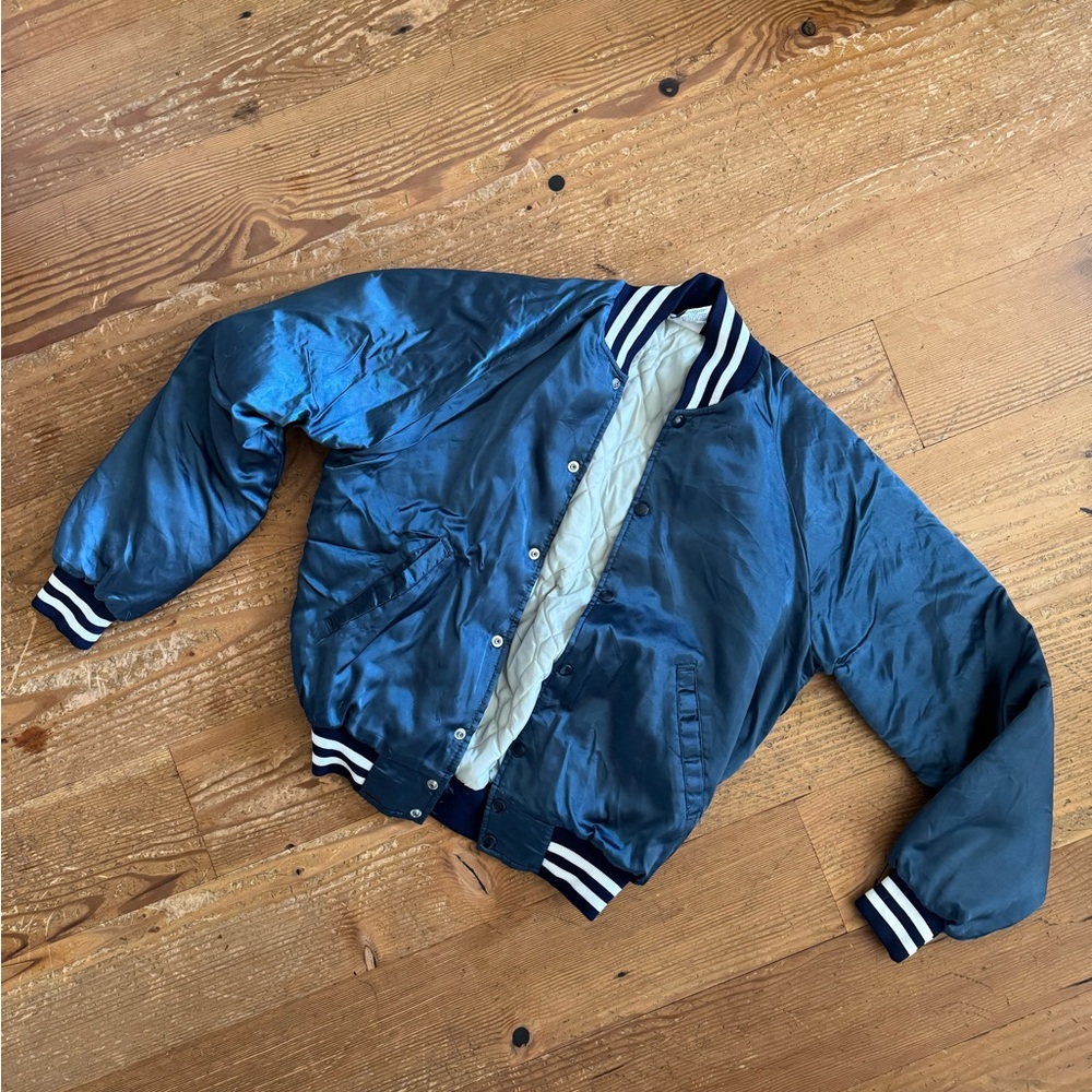 Vintage Blue Satin Bomber Jacket - Men’s Size Small